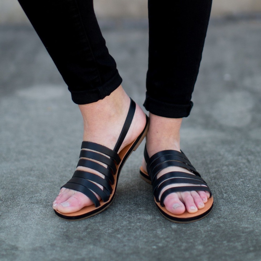 BC Footwear Black Teacup Leather Slingback Sandals